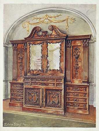 Edwin Foley的Chippendale雕刻封闭式桃花心木书架风格`Carved enclosed mahogany bookcase–style of Chippendale (1910 ~ 1911) by Edwin Foley