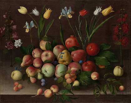 Orsola Maddalena Caccia的《水果与花》`Fruit and Flowers (ca. 1630) by Orsola Maddalena Caccia