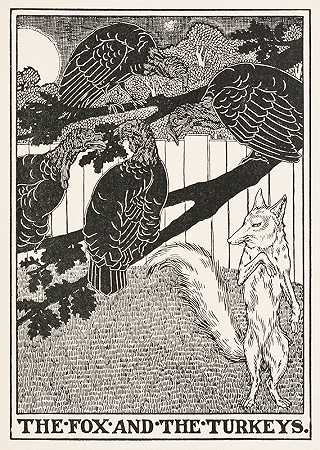 狐狸和火鸡`The Fox and the Turkeys (1900) by Percy J. Billinghurst