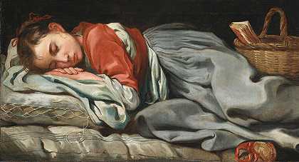 小女孩睡觉`Young Girl Sleeping (ca. between 1655 and 1660) by Eberhart Keilhau