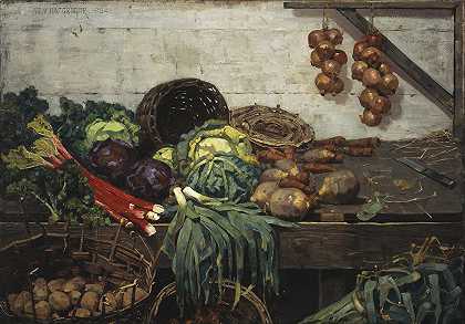 威廉·约克·麦格雷戈的蔬菜摊`The Vegetable Stall (1884) by William York MacGregor
