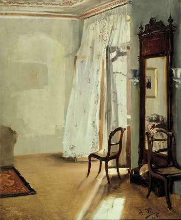 阿道夫·门泽尔的阳台房间`The Balcony Room (1845) by Adolph Menzel