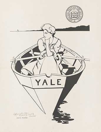 耶鲁大学划船女孩`Girl in rowboat, Yale University (1905) by Louise Clarke