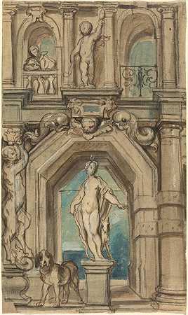 墙面装饰设计（recto）`Design for a Wall Decoration (recto) (1640~1645) by Jacob Jordaens