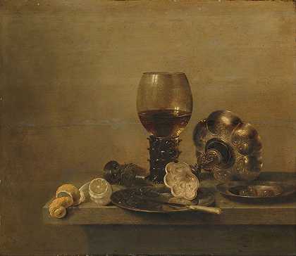威廉·克莱兹·赫达的《碎玻璃静物》`Still Life with a Broken Glass (1642) by Willem Claesz Heda