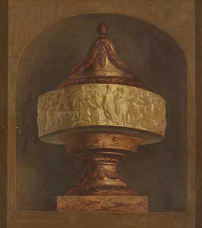 Jurriaan Andriessen的带有装饰花瓶的壁纸画`Behangselschildering met siervaas (c. 1776) by Jurriaan Andriessen