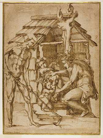 避难所前的第一家庭`First Family Before a Shelter (1547) by Baccio Bandinelli