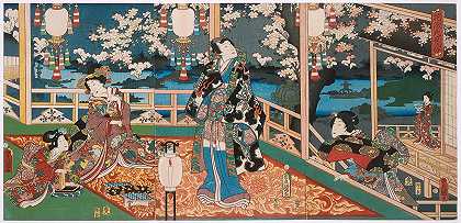 花源氏的夜色`Night Visage of the Flower Genji (1861) by Utagawa Kunisada (Toyokuni III)