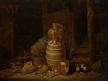 Jan Spanjaert的《木桶静物》`Still Life with a Barrel (1640) by Jan Spanjaert