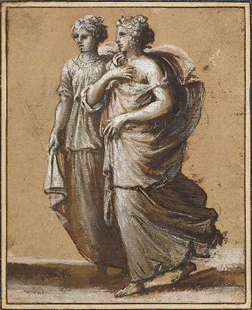 两个穿着古典服装的女人`Two Women in Classical Dress (mid~1640s) by Claude Lorrain