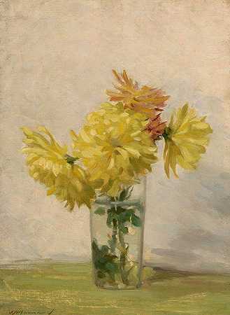爱德华·赫伯特·巴纳德（Edward Herbert Barnard）的《带着一束黄花的静物画》`Still Life with Bouquet of Yellow Flowers (1887) by Edward Herbert Barnard