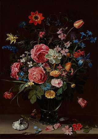 一束花`A Bouquet of Flowers (ca. 1612) by Clara Peeters