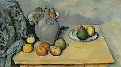 保罗·塞尚在桌子上的罐子和水果`Pichet Et Fruits Sur Une Table by Paul Cézanne