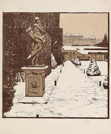 冬季的丽城花园`Belvederegarten im Winter by Carl Moll