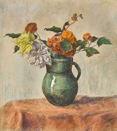 保罗·兰森的绿色花盆`Fleurs dans un pot vert (1903) by Paul Ranson