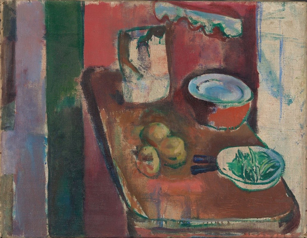 路德维格·卡斯滕的《红色厨房》`The Red Kitchen (1913) by Ludvig Karsten
