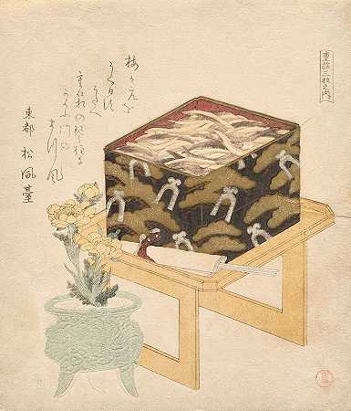 《三层食物盒》系列中的静物画`Still~life from the series of The Three Tiered~Box of Food (1820) by Kubo Shunman
