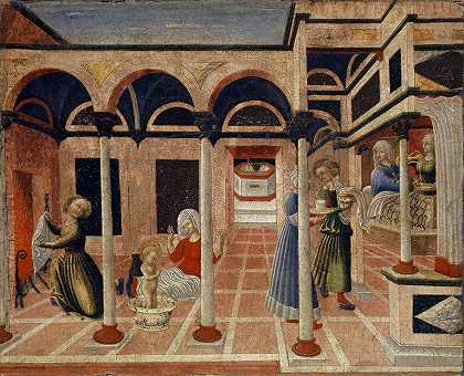 圣尼古拉斯诞生时的奇迹`The Miracle at the Birth of Saint Nicholas (1435–1440) by Pietro Di Giovanni D&;ambrogio