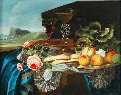 马克西米利安·普费勒的《花与果的静物》`Still life of flowers and fruit by Maximilian Pfeiler