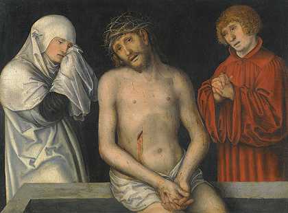 基督与圣母和圣约翰同为忧患之人`Christ As Man Of Sorrows Together With The Virgin And Saint John by Lucas Cranach the Younger