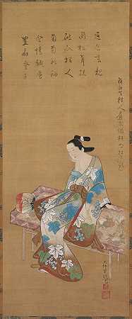 妓女坐在长凳上享受夏日傍晚的凉爽`Courtesan Seated on a Bench Enjoying the Evening Cool in Summer (1615~1868) by Kamigaki Hōryū