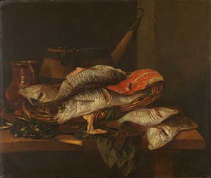 亚伯拉罕·范·拜伦的《鱼的静物》`Still Life with Fish (c. 1650 ~ c. 1670) by Abraham van Beyeren