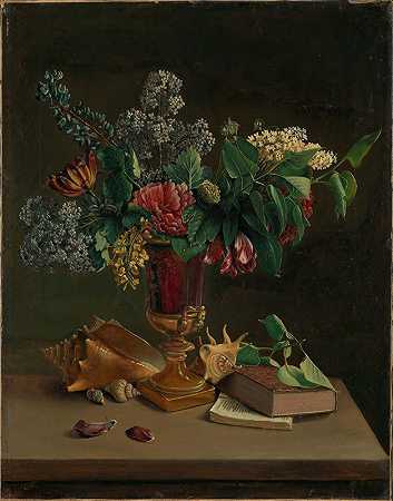 Knud Bergslien的《花卉静物》`Still Life with Flowers (1847) by Knud Bergslien