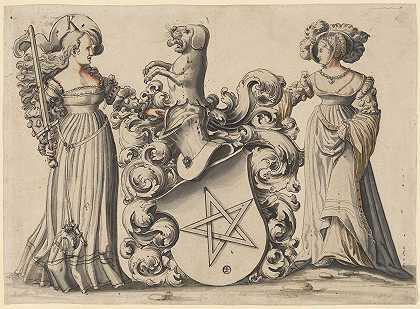 两位站着的女士，戴着纹章`Zwei stehende Damen mit Wappen (1530) by Carl Von Aegeri