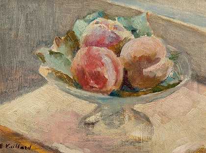 爱德华·武拉德的桃子碗`Le compotier de pêches (Bowl of peaches) (circa 1889~90) by Édouard Vuillard
