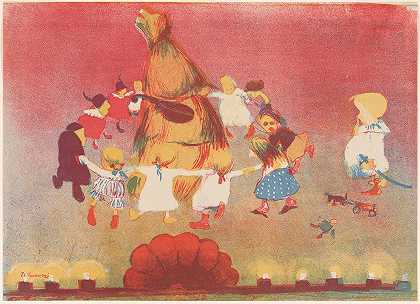 在Stanisław Wyspiański和的稻草覆盖物周围跳舞婚礼`Dance around the straw covering in Stanisław Wyspiańskis Wesele (1904) by Stanisław Kuczborski