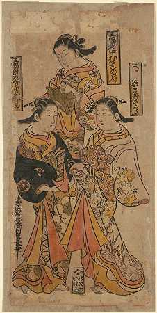 当时的三位美女`Three Beauties of the Period (18th century) by Nishimura Shigenaga