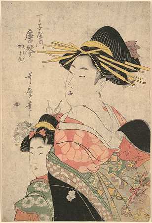 《美丽的肖像》，卡拉科托在科济亚`Portrait of Beauty, Karakoto at Chôji~ya (late 18th century – ca. 1806) by Kitagawa Utamaro