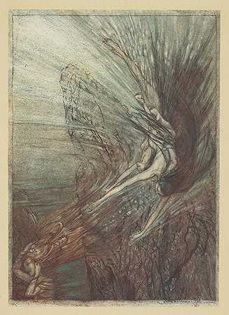 莱茵河少女的嬉戏`The frolic of the Rhine~Maidens (1910) by Arthur Rackham
