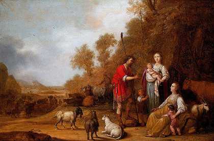 雅各催促利亚和拉结逃离拉班`Jacob Urging Leah and Rachel to Flee from Laban (1638) by Pieter Symonsz Potter