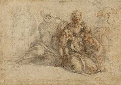 圣洁的家庭和婴儿圣约翰浸礼会`The Holy Family with the Infant Saint John the Baptist (1530) by Michelangelo
