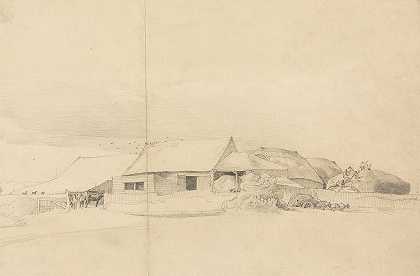 带有烟囱制造商的农场建筑`Farm Buildings with Stack Makers (ca. 1810) by Cornelius Varley