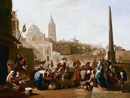罗马波波罗广场`The Piazza del Popolo, Rome (c. 1660) by Johannes Lingelbach