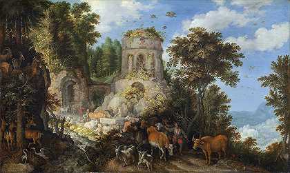 飞向埃及的风景`Landscape with the Flight into Egypt (1624) by Roelant Savery