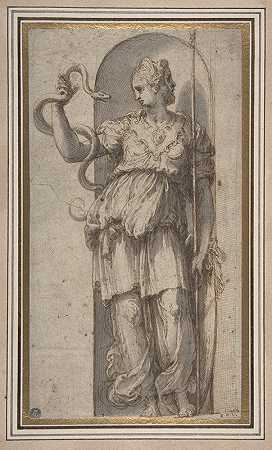 谨慎寓言形象研究`Study for Allegorical Figure of Prudence (1501–47) by Perino Del Vaga