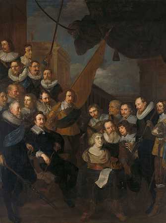 1638年9月1日，阿姆斯特丹第十九区的警察和其他公民卫队正在等待迎接玛丽·德·梅迪西斯`Officers and other Civic Guardsmen of the XIX District of Amsterdam, waiting to welcome Marie de Médicis, 1 September 1638 (1640) by Joachim Von Sandrart