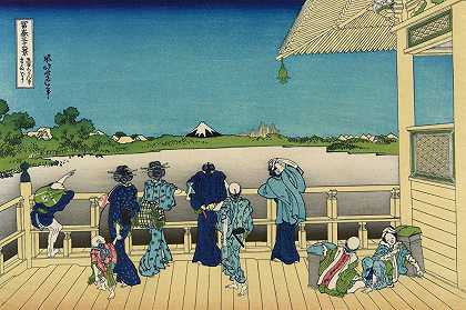 萨扎伊殿，五百冉坎寺`Sazai Hall, Temple of Five Hundred Rankan by Katsushika Hokusai