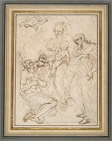 童贞女和两个圣人的孩子`Virgin and Child with Two Saints (17th century) by Giovanni Battista Gaulli