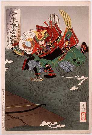 Funada NyūdōYoshimasa在半空中与SachūjōNitta Yoshisada扭打`Funada Nyūdō Yoshimasa Grappling with Sachūjō Nitta Yoshisada in Midair (1886) by Tsukioka Yoshitoshi