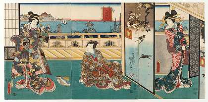从Yabase返航`Returning Sails from Yabase (circa 1847~1852) by Utagawa Kunisada II