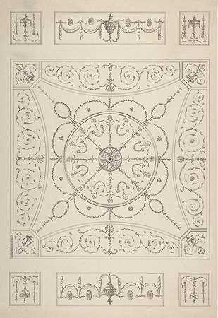椭圆形中心长方形天花板的设计`Design for an Oblong Ceiling with an Oval Centre (18th–19th century) by James Wyatt