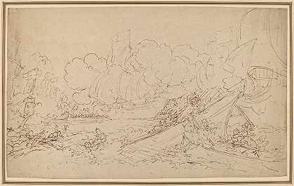 拉霍格战役研究（雷克托）`Study for The Battle of La Hogue (recto) (1778) by Benjamin West
