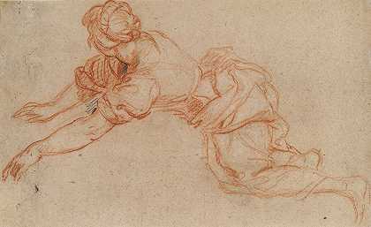 年轻女子跪着向前伸（维索）`Young Woman Kneeling and Reaching Forward (verso) (c. 1698) by Charles De La Fosse