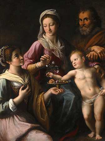 圣多萝西的神圣家庭`The Holy Family With Saint Dorothea by Fabrizio Santafede