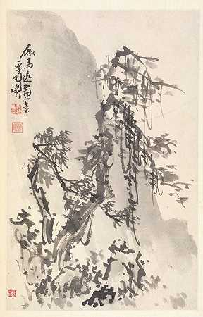 马源式的风景`Landscape in the Manner of Ma Yuan (1788) by Min Zhen