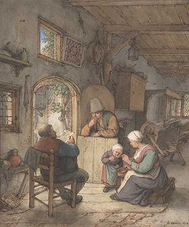 在Weavers阅读新闻小屋`Reading the News at the Weavers Cottage (1673) by Adriaen van Ostade